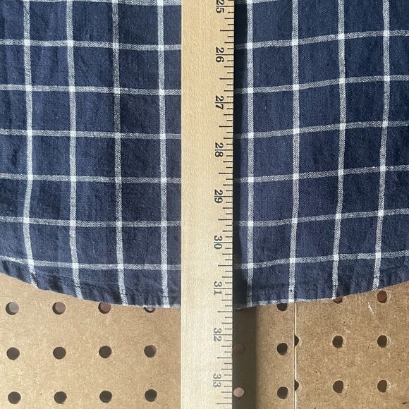 NWT Samsoe Samsoe Liam Button Down Shirt Mens Large Navy Plaid LS Linen Blend - Picture 9 of 10